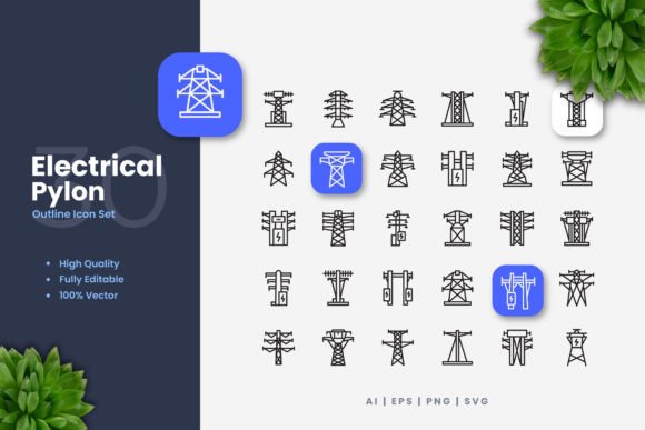 Electrical Pylon Icons: Versatile and Customizable for Modern Design Needs
