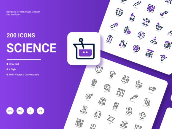 Science Icon Pack: 200 Stylish Icons for Creative Projects